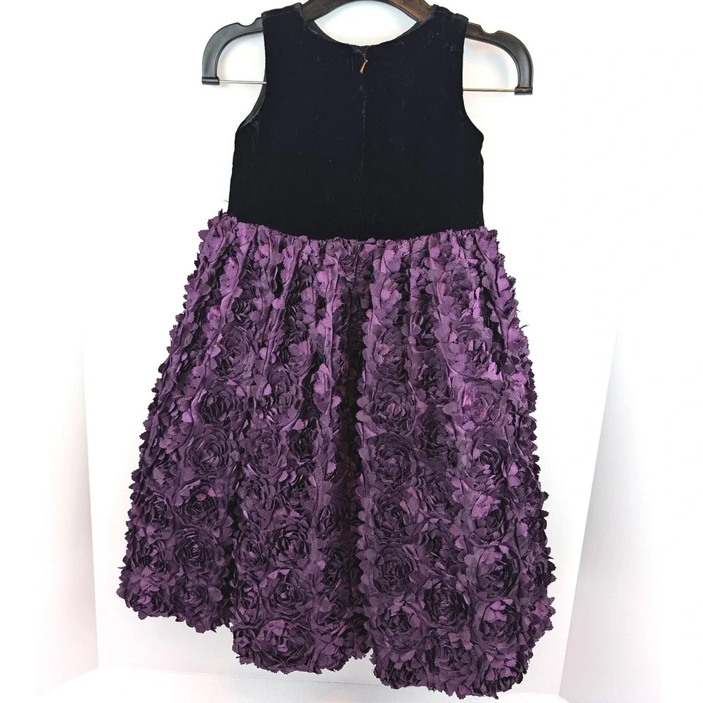 Susan‎ Riley Designs Girls 4T Velvet Rosette Party Dress Black Purple Holiday